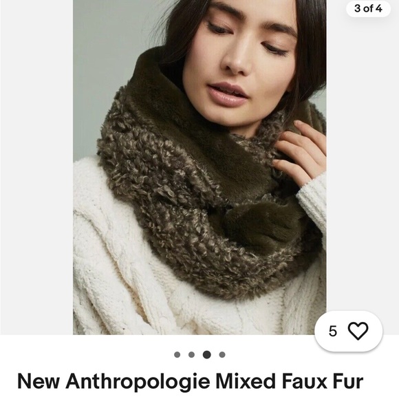 ANTHROPOLOGIE Plaid and Brown Faux Fur Infinity Scarf Like New - Picture 5 of 13